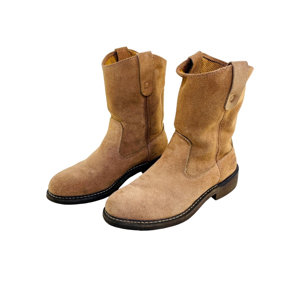 Brahma Del Rio Tan Suede Leather Pull On Work Boots Mens 7.5 2523157 Round Toe